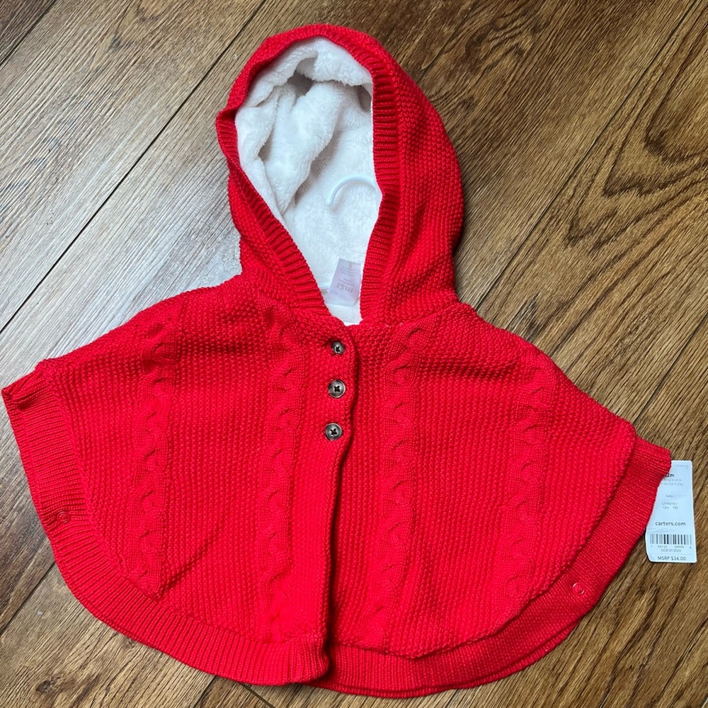 Carter's Vibrant Red Knit Cape with Hood